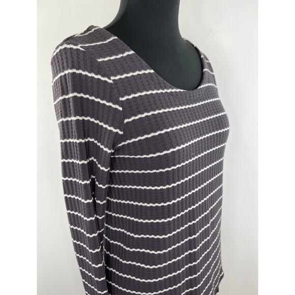 CHASER Gray White Striped Long Sleeve Waffle Knit Women's Top Size S Small - Picture 3 of 9